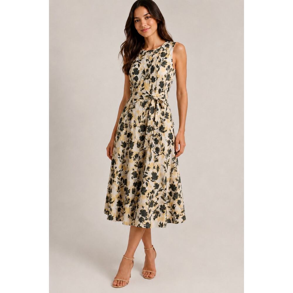J.Crew Floral Cotton Midi Dress Sleeveless Fit & Flare Belted Size Small